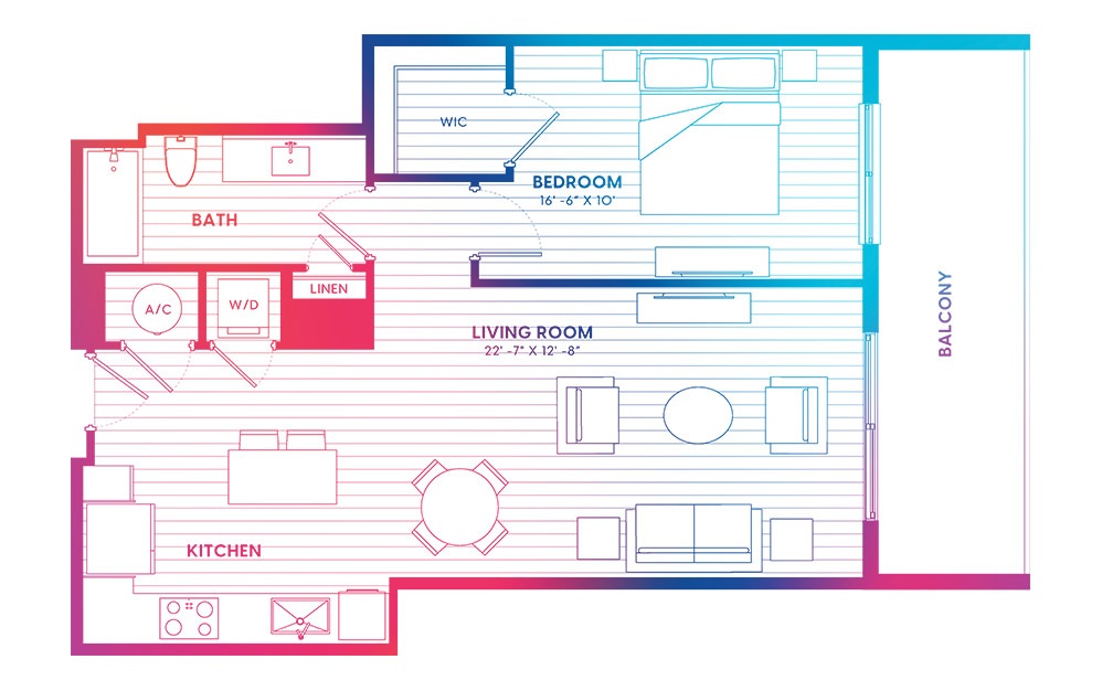 A8-N - 1 bedroom floorplan layout with 1 bath and 795 square feet.