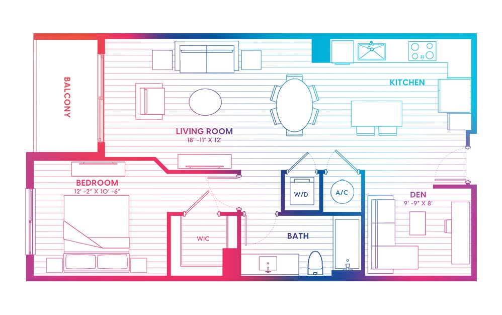 A5-N - 1 bedroom floorplan layout with 1 bath and 830 square feet.