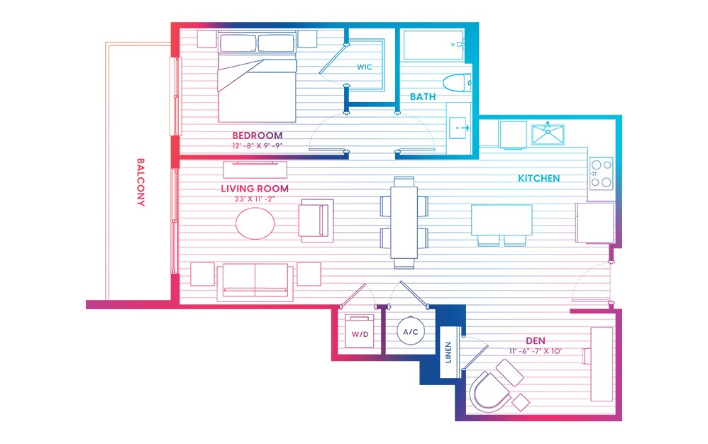 A4-N - 1 bedroom floorplan layout with 1 bath and 800 square feet.