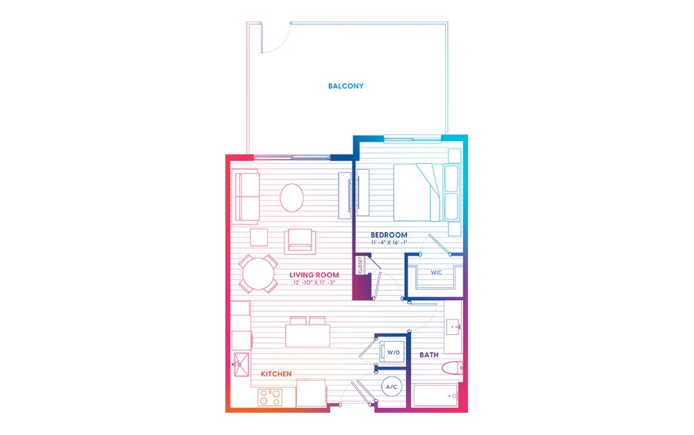 A2A.1-N - 1 bedroom floorplan layout with 1 bath and 700 square feet.