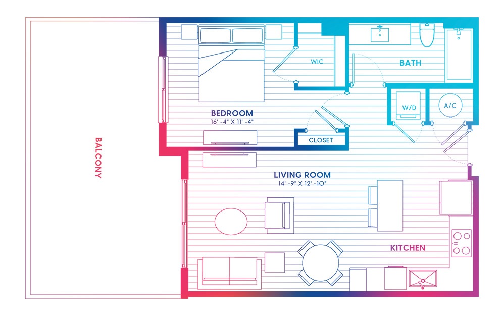 A2.1-N - 1 bedroom floorplan layout with 1 bath and 700 square feet.
