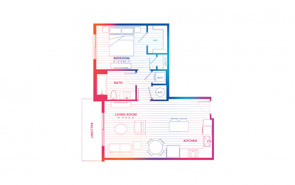 A1-N - 1 bedroom floorplan layout with 1 bath and 715 square feet. A1-N - 1 bedroom floorplan layout with 1 bath and 715 square feet.