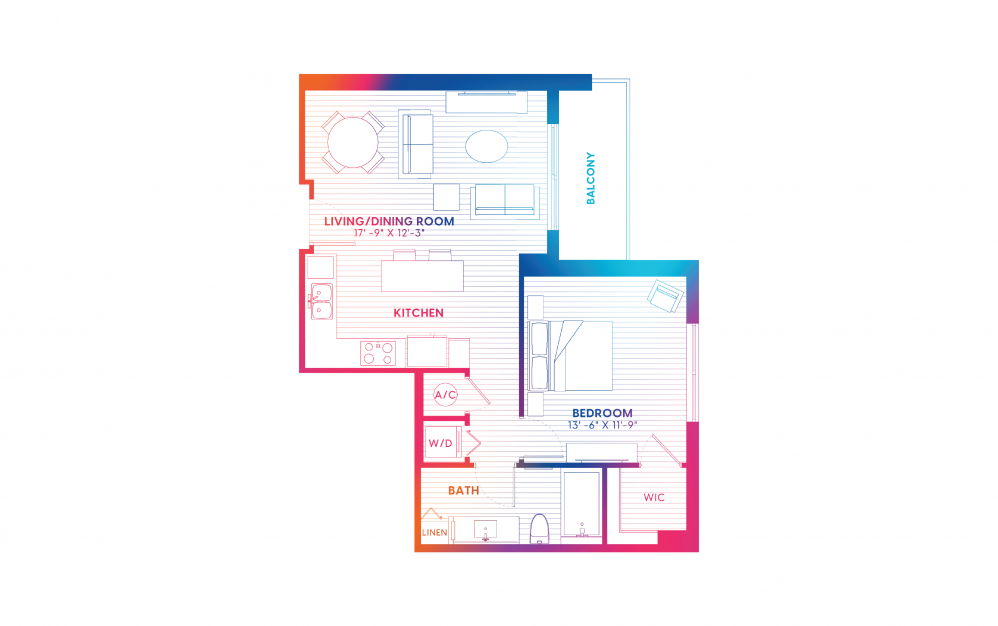 A1-S - 1 bedroom floorplan layout with 1 bath and 732 square feet. A1-S - 1 bedroom floorplan layout with 1 bath and 732 square feet.