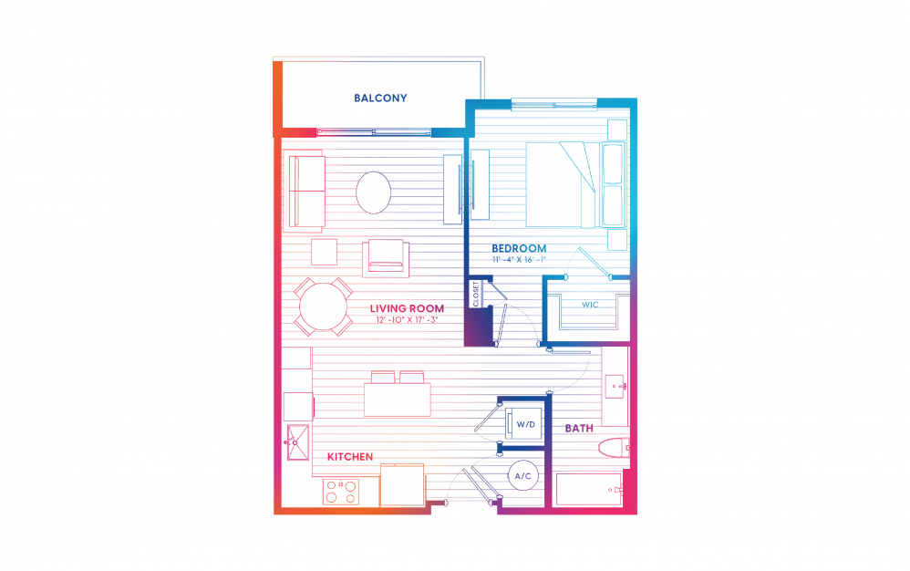 A2A-N - 1 bedroom floorplan layout with 1 bath and 700 square feet. A2A-N - 1 bedroom floorplan layout with 1 bath and 700 square feet.