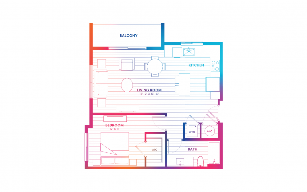 A7-N - 1 bedroom floorplan layout with 1 bath and 725 square feet. A7-N - 1 bedroom floorplan layout with 1 bath and 725 square feet.