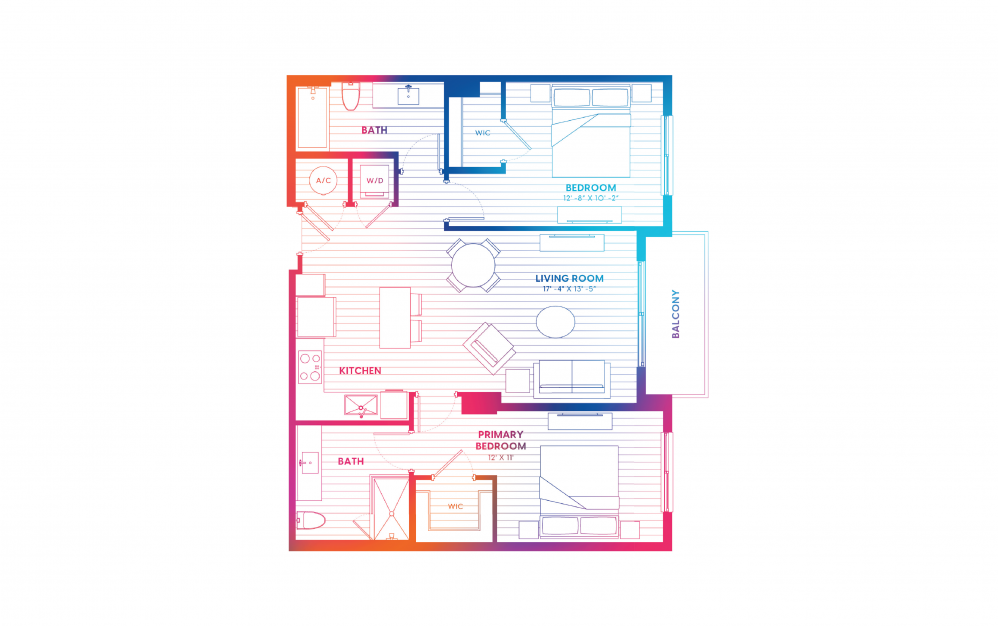 B1-N - 2 bedroom floorplan layout with 2 baths and 1005 square feet. B1-N - 2 bedroom floorplan layout with 2 baths and 1005 square feet.