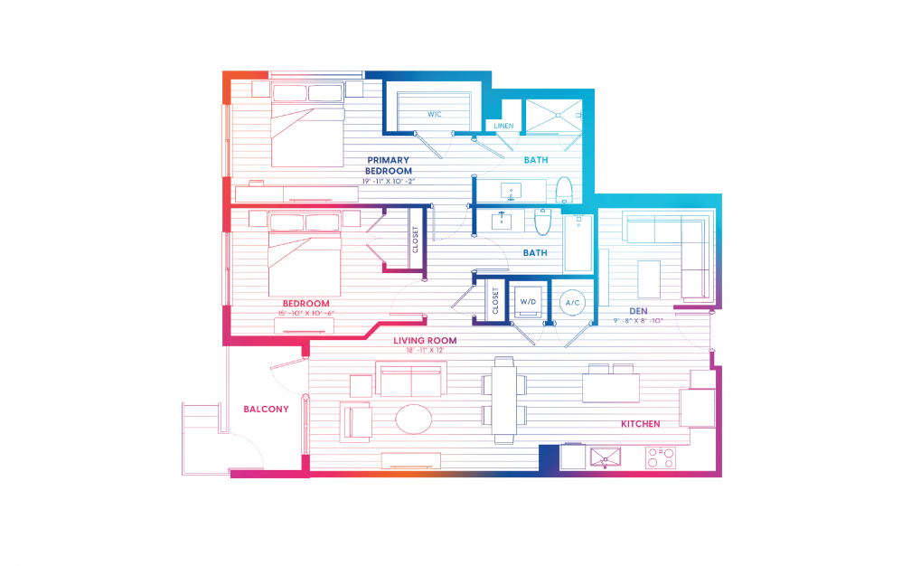 B11-N - 2 bedroom floorplan layout with 2 baths and 1147 square feet. B11-N - 2 bedroom floorplan layout with 2 baths and 1147 square feet.