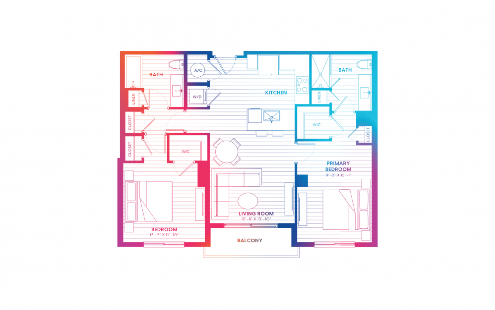 B6-N - 2 bedroom floorplan layout with 2 baths and 1065 square feet. B6-N - 2 bedroom floorplan layout with 2 baths and 1065 square feet.