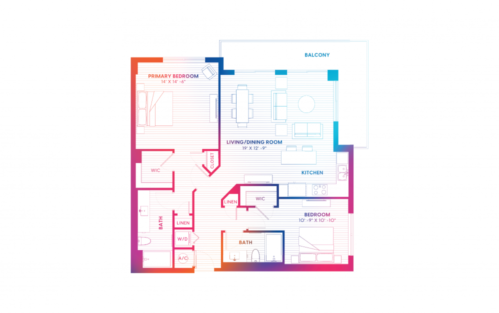 B6-S - 2 bedroom floorplan layout with 2 baths and 1150 square feet. B6-S - 2 bedroom floorplan layout with 2 baths and 1150 square feet.