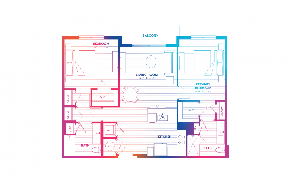 B6A-N - 2 bedroom floorplan layout with 2 baths and 1095 square feet. B6A-N - 2 bedroom floorplan layout with 2 baths and 1095 square feet.