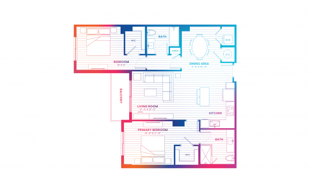 B7-N - 2 bedroom floorplan layout with 2 baths and 1149 square feet. B7-N - 2 bedroom floorplan layout with 2 baths and 1149 square feet.