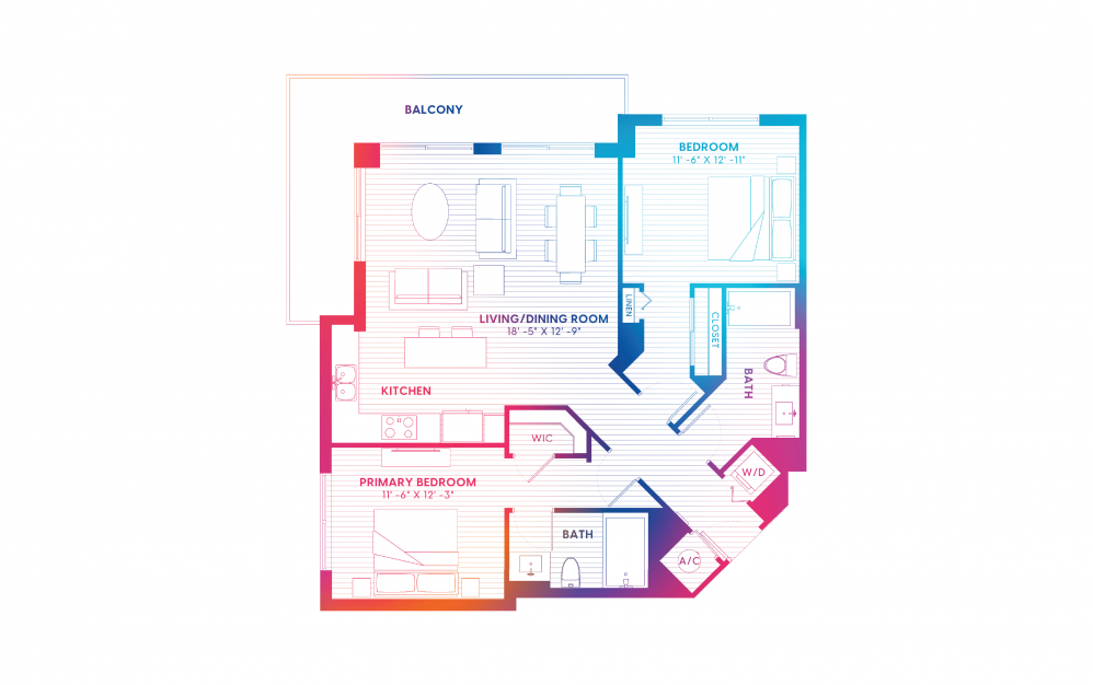 B7-S - 2 bedroom floorplan layout with 2 baths and 1152 square feet. B7-S - 2 bedroom floorplan layout with 2 baths and 1152 square feet.