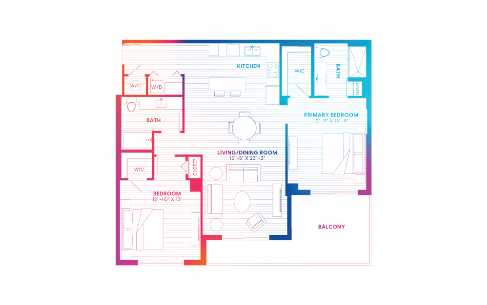 B9-S - 2 bedroom floorplan layout with 2 baths and 1258 square feet. B9-S - 2 bedroom floorplan layout with 2 baths and 1258 square feet.