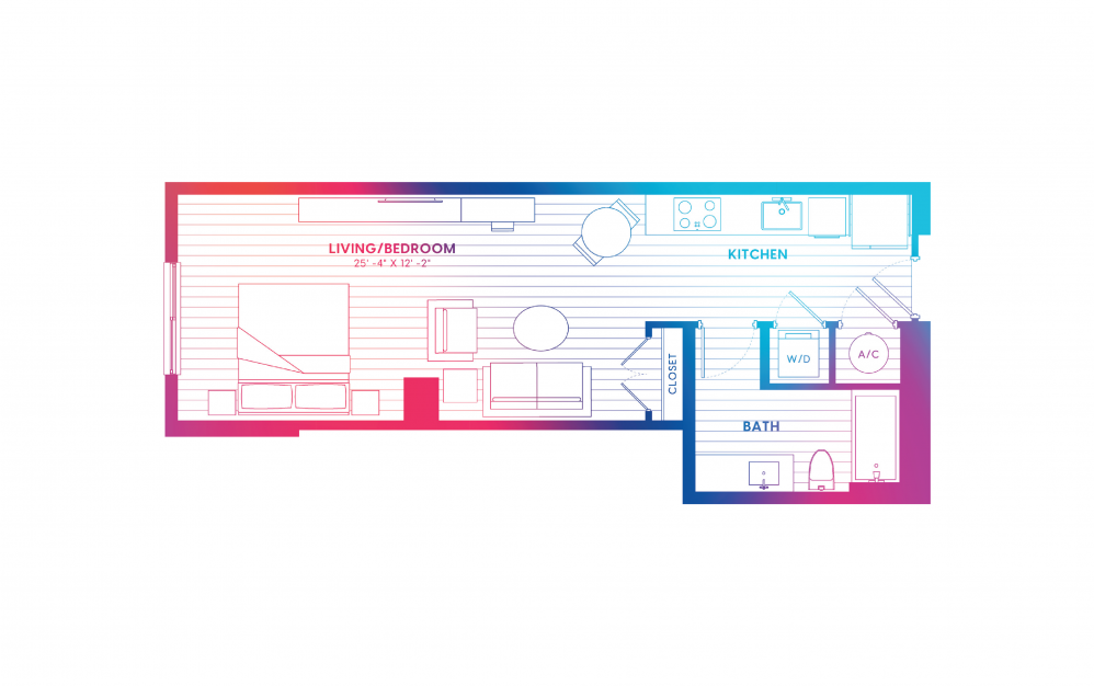 S2-N - Studio floorplan layout with 1 bath and 560 square feet. S2-N - Studio floorplan layout with 1 bath and 560 square feet.