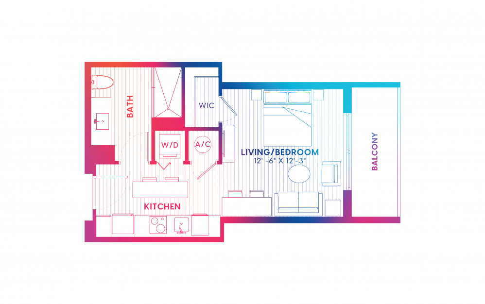 S2-S - Studio floorplan layout with 1 bath and 409 square feet. S2-S - Studio floorplan layout with 1 bath and 409 square feet.