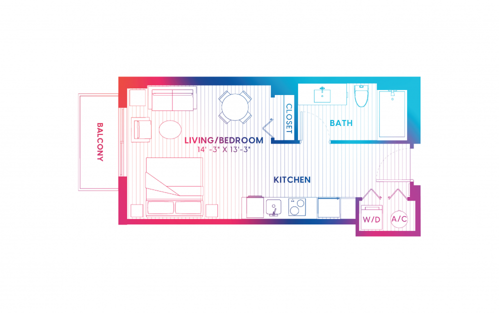 S3-S - Studio floorplan layout with 1 bath and 411 square feet. S3-S - Studio floorplan layout with 1 bath and 411 square feet.