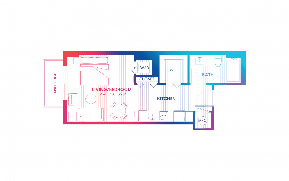 S4-S - Studio floorplan layout with 1 bath and 430 square feet. S4-S - Studio floorplan layout with 1 bath and 430 square feet.
