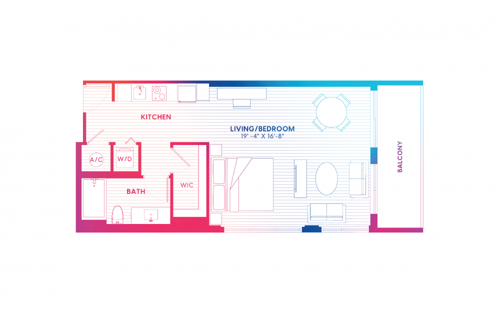S6-S - Studio floorplan layout with 1 bath and 688 square feet. S6-S - Studio floorplan layout with 1 bath and 688 square feet.