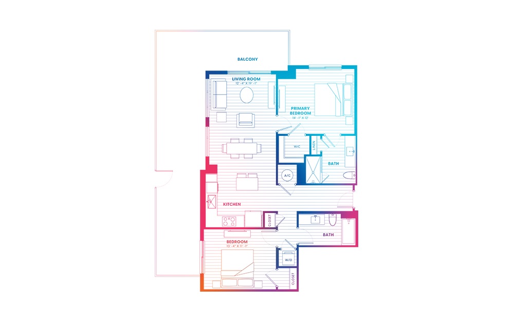 B2.1-N - 2 bedroom floorplan layout with 2 baths and 1080 square feet. B2.1-N - 2 bedroom floorplan layout with 2 baths and 1080 square feet.