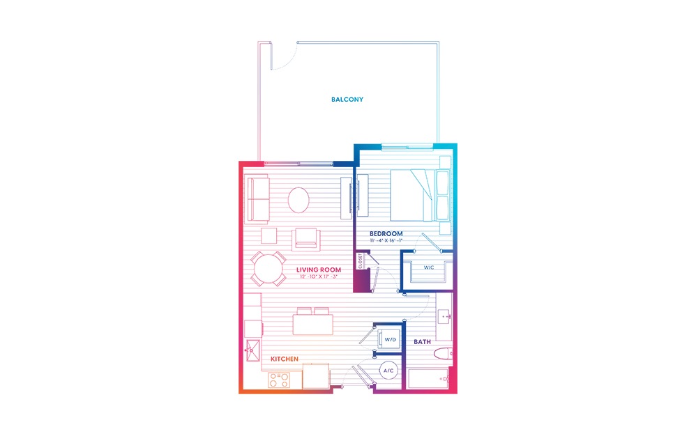 A2A.1-N - 1 bedroom floorplan layout with 1 bath and 700 square feet. A2A.1-N - 1 bedroom floorplan layout with 1 bath and 700 square feet.