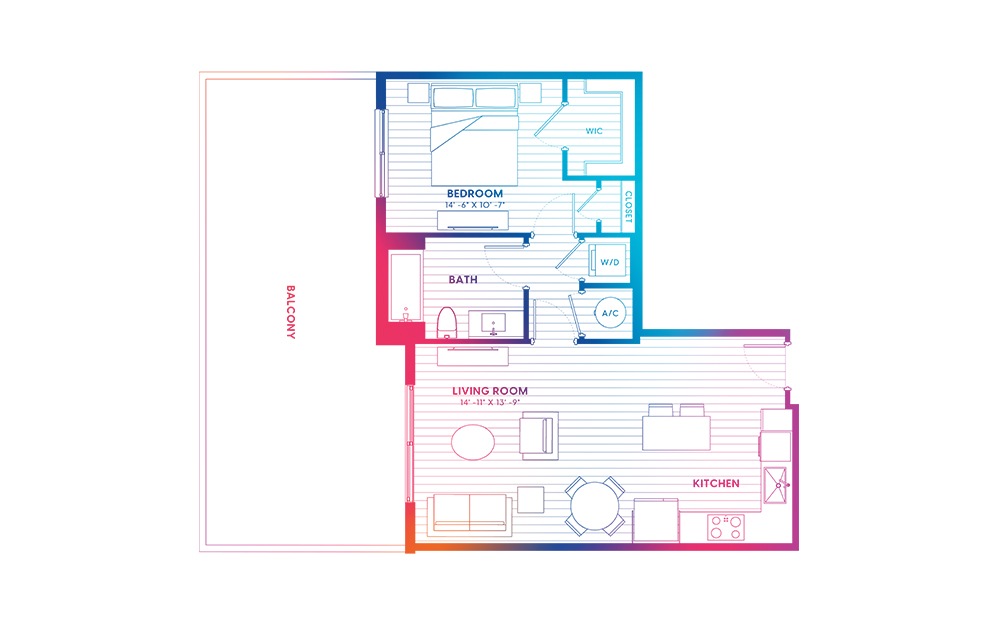 A1.1-N - 1 bedroom floorplan layout with 1 bath and 715 square feet. A1.1-N - 1 bedroom floorplan layout with 1 bath and 715 square feet.